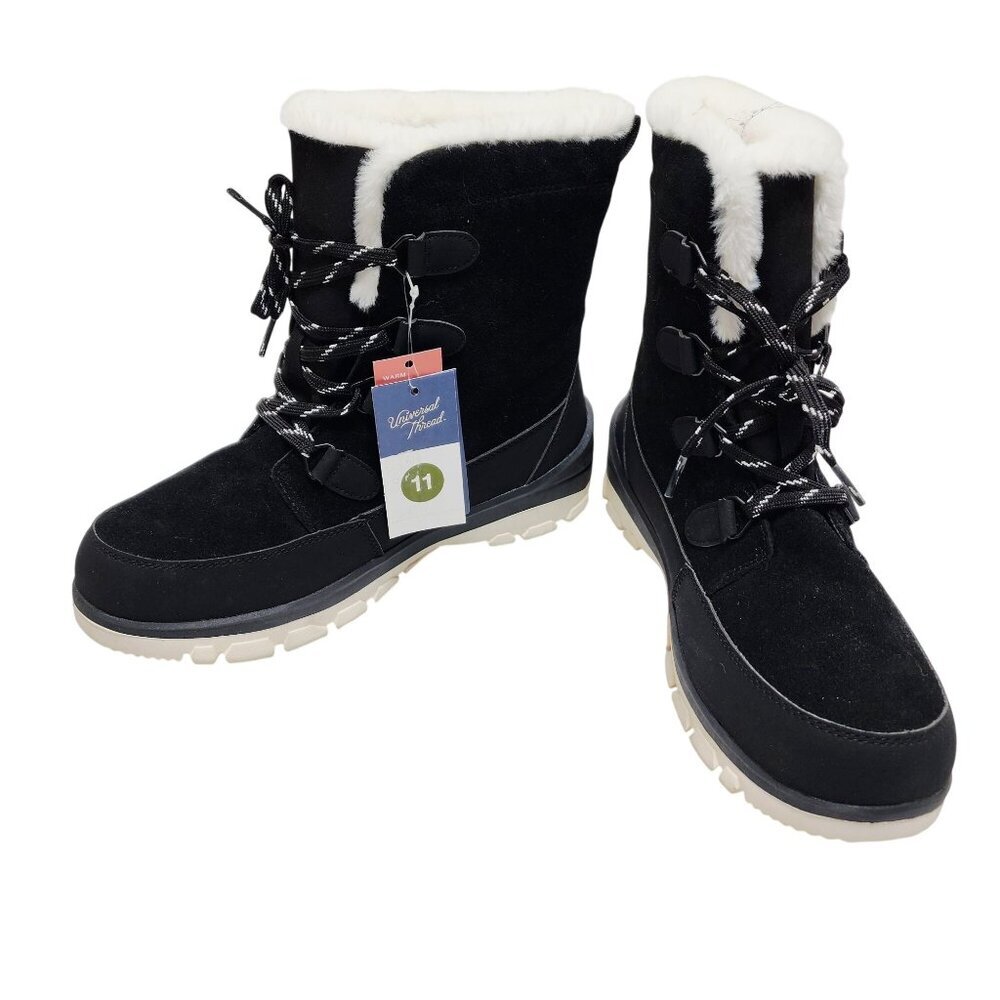 Universal Thread Womens Winter Faux Fur-Lined Black Lace-Up Snow Boots Size 11 - Picture 3 of 10